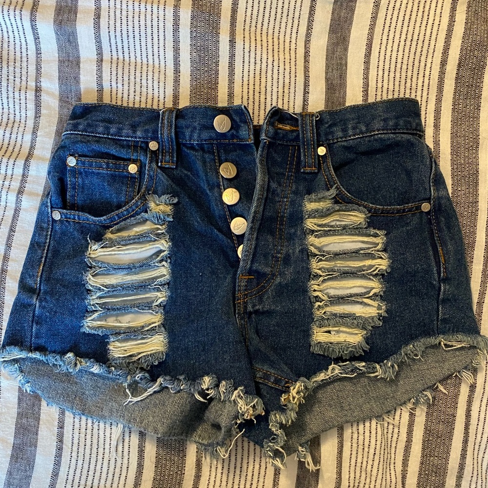 MinkPink distressed denim shorts